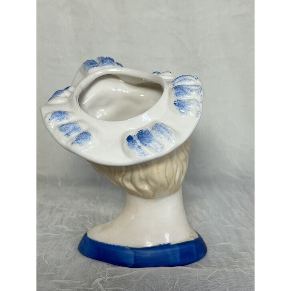 Vintage Lady Head Vase, Blue, Hand To Face, Striking - Picture 4 of 7